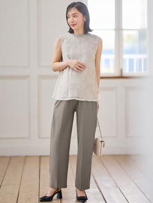 マタニティ パンツ|Rosemadame（ローズマダム）接触冷感カノコストレッチワイドテーパードパンツ　マタニティ・産後【出産後も長く使える】|モカ