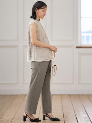 マタニティ パンツ|Rosemadame（ローズマダム）接触冷感カノコストレッチワイドテーパードパンツ　マタニティ・産後【出産後も長く使える】|モカ