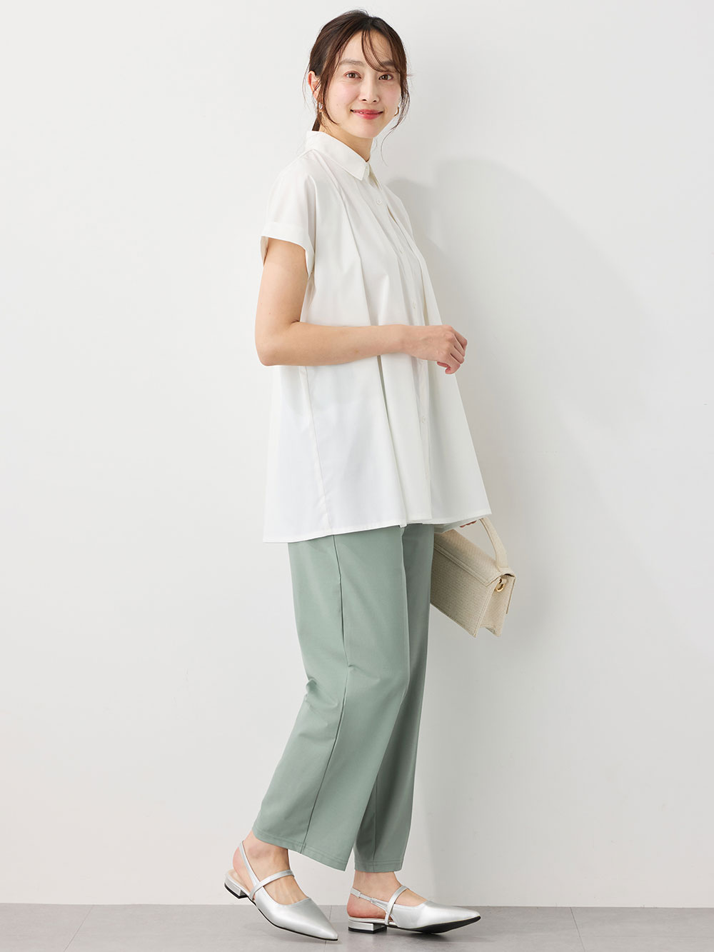 マタニティ パンツ|Rosemadame（ローズマダム）接触冷感カノコストレッチワイドテーパードパンツ　マタニティ・産後【出産後も長く使える】|グリーン