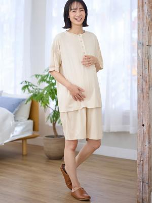 マタニティ パジャマ・ルームウェア|犬印本舗　【オーガニックコットン】綿100％　パジャマ3点セット　マタニティ・授乳パジャマ【出産後も長く使える】|エクリュ