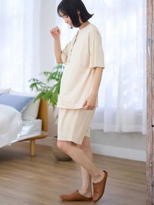 マタニティ パジャマ・ルームウェア|犬印本舗　【オーガニックコットン】綿100％　パジャマ3点セット　マタニティ・授乳パジャマ【出産後も長く使える】|エクリュ