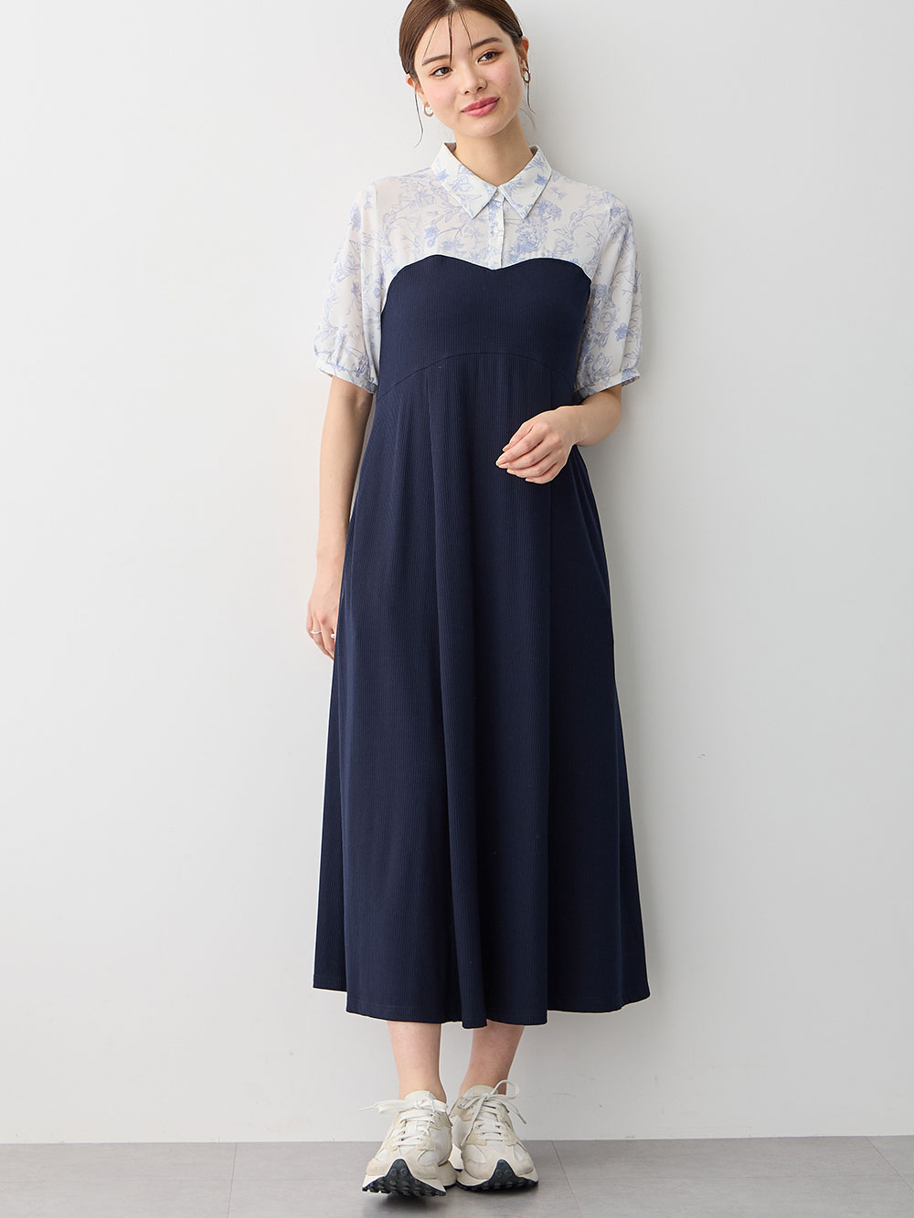 マタニティ ワンピース|ビスチェ風ワンピース マタニティ・産後授乳服【出産後も長く使える】|ネイビー