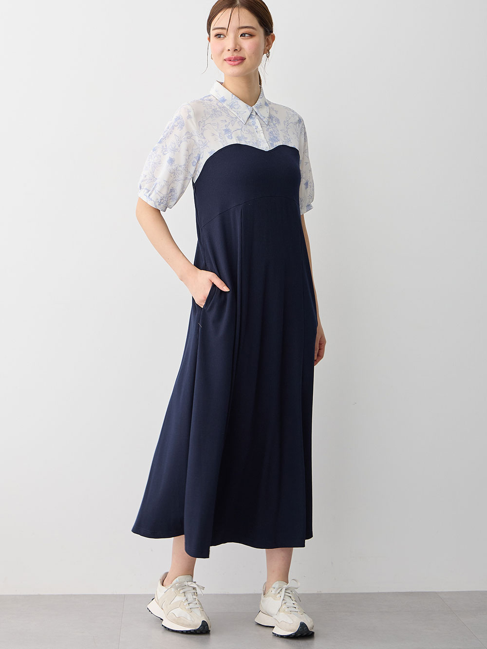 マタニティ ワンピース|ビスチェ風ワンピース マタニティ・産後授乳服【出産後も長く使える】|ネイビー