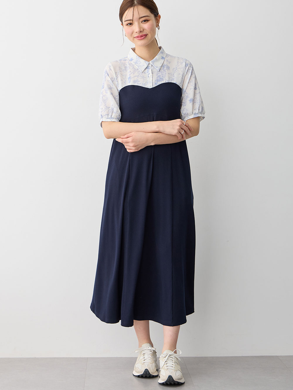 マタニティ ワンピース|ビスチェ風ワンピース マタニティ・産後授乳服【出産後も長く使える】|ネイビー