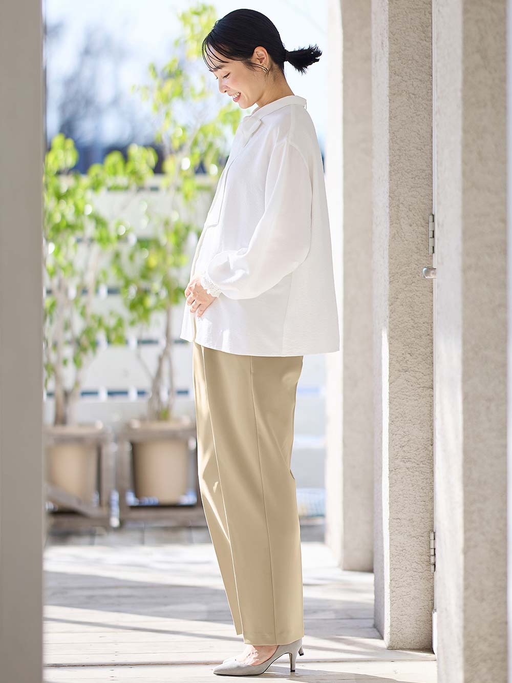 マタニティ トップス|【2WAY着用可】ボウタイ付きブラウス　マタニティ・授乳服【出産後も長く使える】|オフ