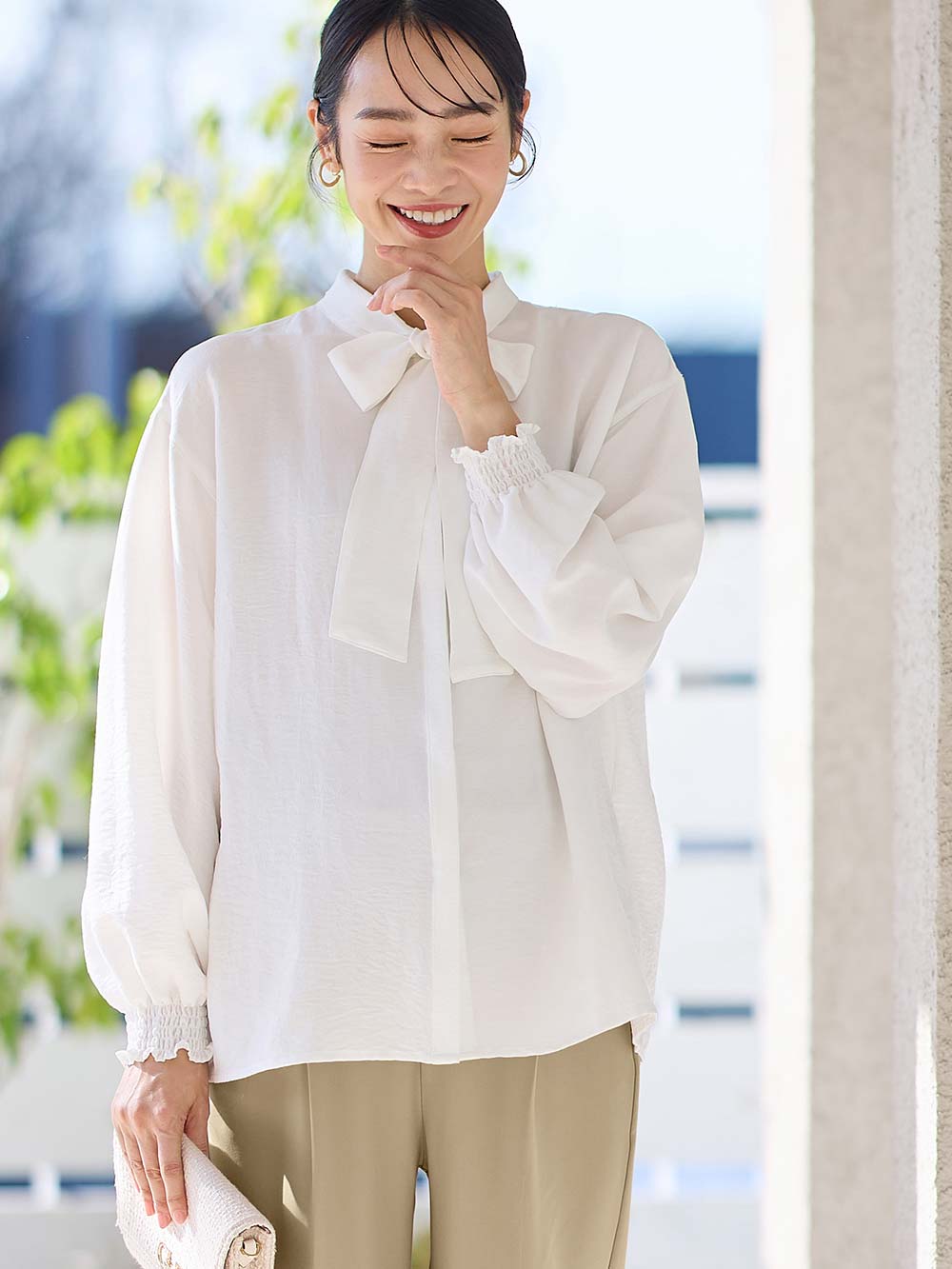 マタニティ トップス|【2WAY着用可】ボウタイ付きブラウス　マタニティ・授乳服【出産後も長く使える】|オフ