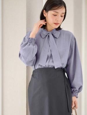 マタニティ トップス|【2WAY着用可】ボウタイ付きブラウス　マタニティ・授乳服【出産後も長く使える】|ブルー