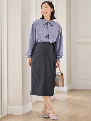 マタニティ トップス|【2WAY着用可】ボウタイ付きブラウス　マタニティ・授乳服【出産後も長く使える】|ブルー