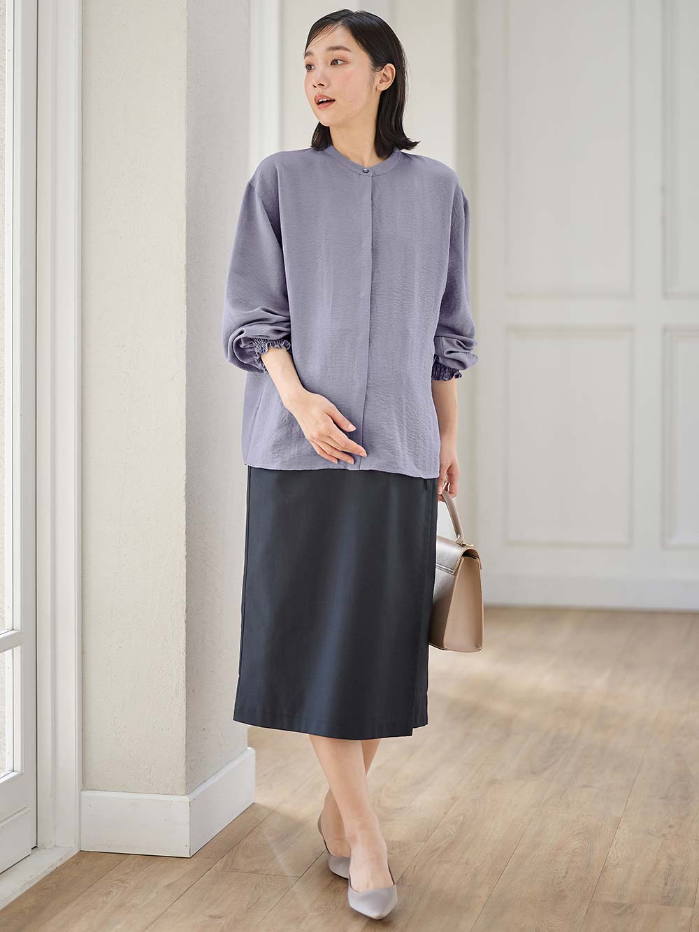 マタニティ トップス|【2WAY着用可】ボウタイ付きブラウス　マタニティ・授乳服【出産後も長く使える】|ブルー