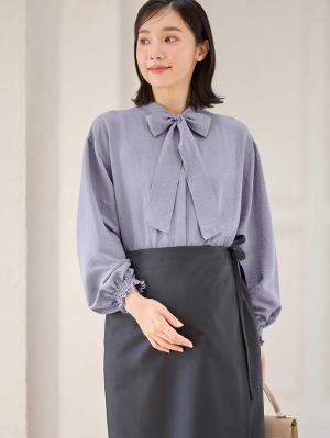 マタニティ トップス|【2WAY着用可】ボウタイ付きブラウス　マタニティ・授乳服【出産後も長く使える】|ブルー