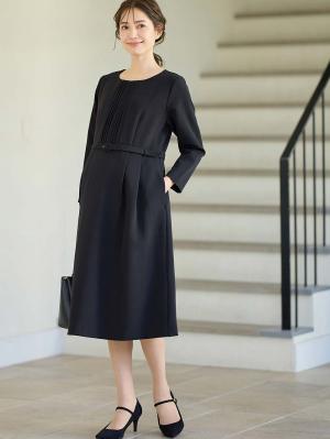マタニティ ワンピース|ストレッチサイドタックフレアワンピース　マタニティ・授乳服【出産後も長く使える】|ブラック