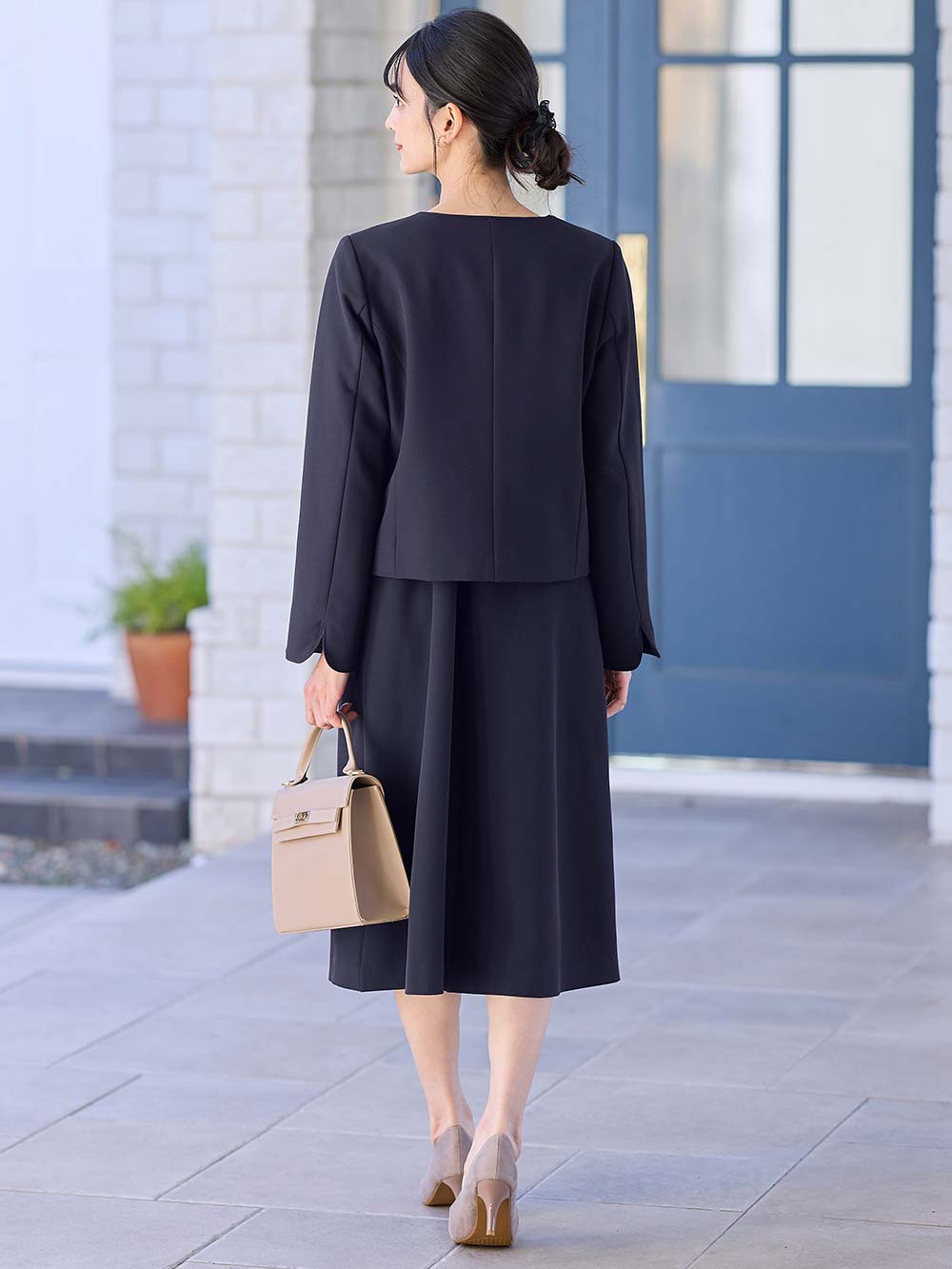 マタニティ トップス|ノーカラージャケット　マタニティ・産後授乳服【出産後も長く使える】|ネイビー