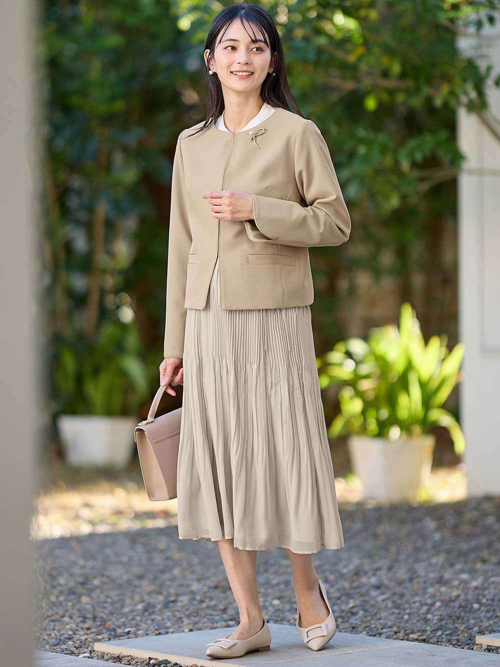 マタニティ トップス|ノーカラージャケット　マタニティ・産後授乳服【出産後も長く使える】|ベージュ