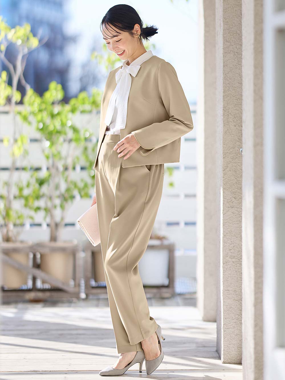 マタニティ トップス|ノーカラージャケット　マタニティ・産後授乳服【出産後も長く使える】|ベージュ