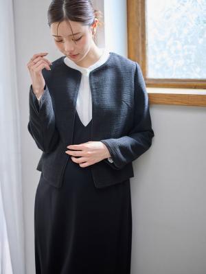 マタニティ トップス|ノーカラージャケット　マタニティ・産後授乳服【出産後も長く使える】|ツイードブラック