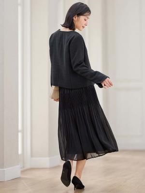 マタニティ トップス|ノーカラージャケット　マタニティ・産後授乳服【出産後も長く使える】|ツイードブラック