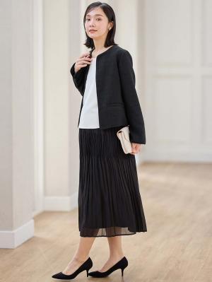 マタニティ トップス|ノーカラージャケット　マタニティ・産後授乳服【出産後も長く使える】|ツイードブラック