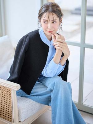 マタニティ トップス|ノーカラージャケット　マタニティ・産後授乳服【出産後も長く使える】|ツイードブラック