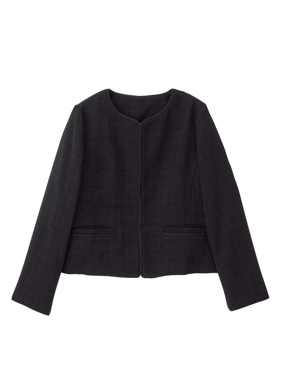 マタニティ トップス|ノーカラージャケット　マタニティ・産後授乳服【出産後も長く使える】|ツイードブラック