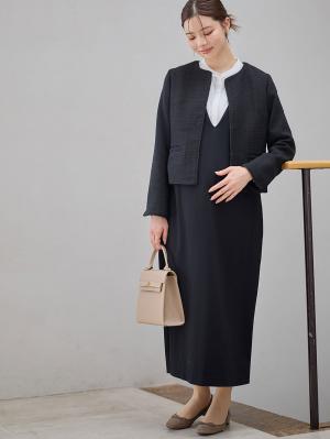 マタニティ トップス|ノーカラージャケット　マタニティ・産後授乳服【出産後も長く使える】|ツイードブラック