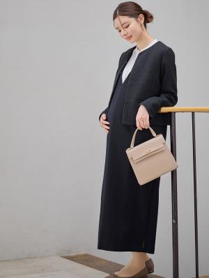 マタニティ トップス|ノーカラージャケット　マタニティ・産後授乳服【出産後も長く使える】|ツイードブラック