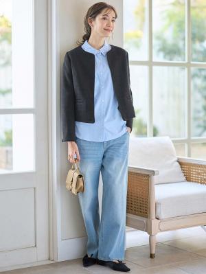 マタニティ トップス|ノーカラージャケット　マタニティ・産後授乳服【出産後も長く使える】|ツイードブラック