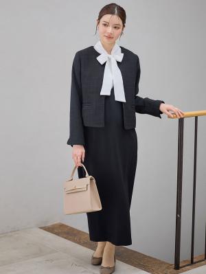 マタニティ トップス|ノーカラージャケット　マタニティ・産後授乳服【出産後も長く使える】|ツイードブラック