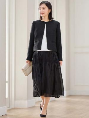 マタニティ トップス|ノーカラージャケット　マタニティ・産後授乳服【出産後も長く使える】|ツイードブラック