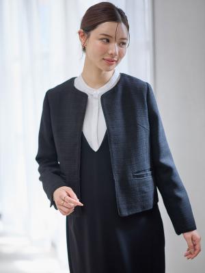 マタニティ トップス|ノーカラージャケット　マタニティ・産後授乳服【出産後も長く使える】|ツイードブラック