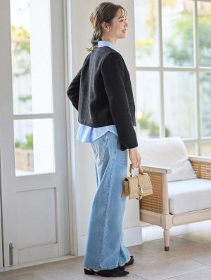 マタニティ トップス|ノーカラージャケット　マタニティ・産後授乳服【出産後も長く使える】|ツイードブラック