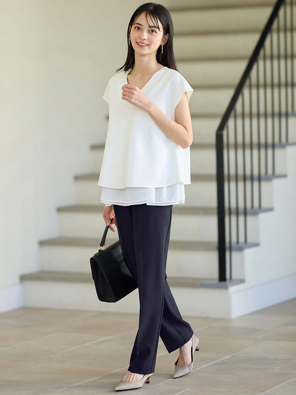 マタニティ パンツ|ストレッチストレートパンツ　マタニティ・産後【出産後も長く使える】|ネイビー