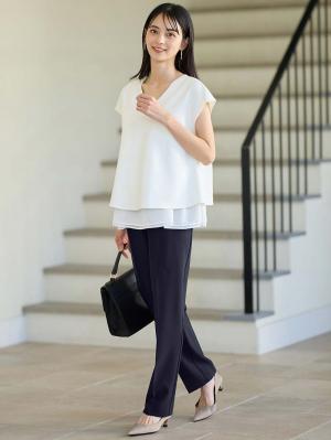 マタニティ パンツ|ストレッチストレートパンツ　マタニティ・産後【出産後も長く使える】|ネイビー