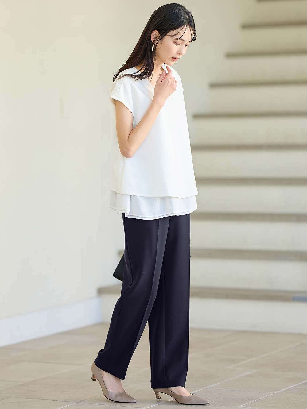 マタニティ パンツ|ストレッチストレートパンツ　マタニティ・産後【出産後も長く使える】|ネイビー