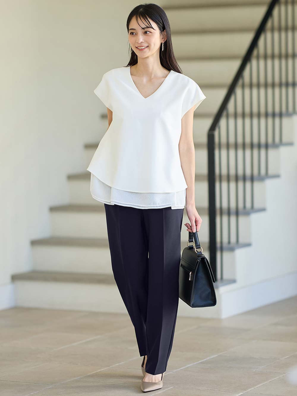 マタニティ パンツ|ストレッチストレートパンツ　マタニティ・産後【出産後も長く使える】|ネイビー