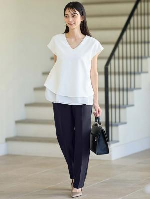 マタニティ パンツ|ストレッチストレートパンツ　マタニティ・産後【出産後も長く使える】|ネイビー