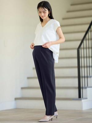 マタニティ パンツ|ストレッチストレートパンツ　マタニティ・産後【出産後も長く使える】|ネイビー