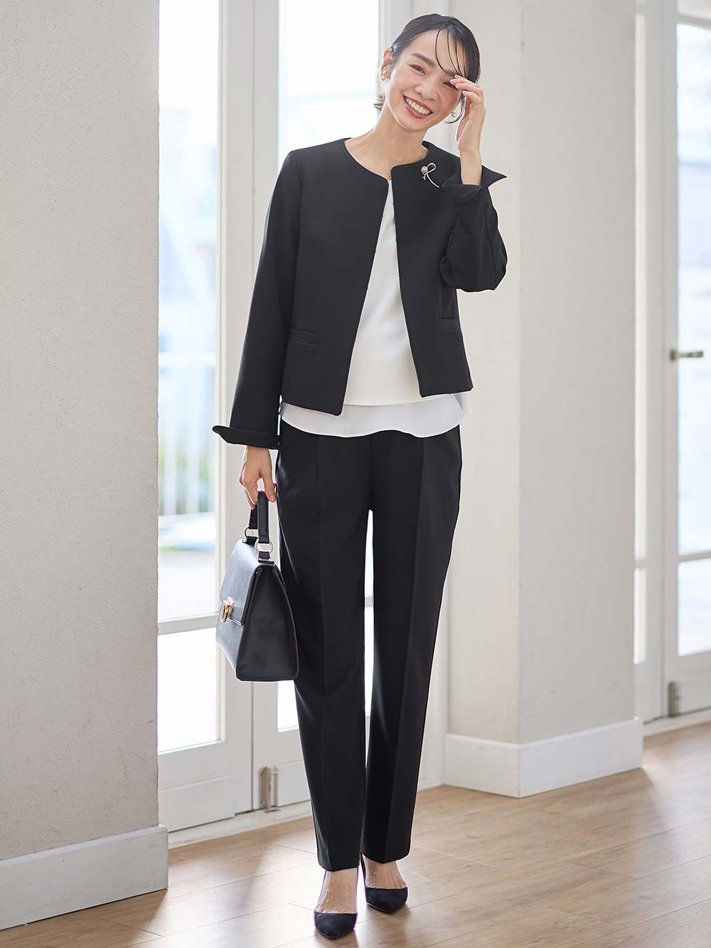 マタニティ パンツ|ストレッチストレートパンツ　マタニティ・産後【出産後も長く使える】|ブラック