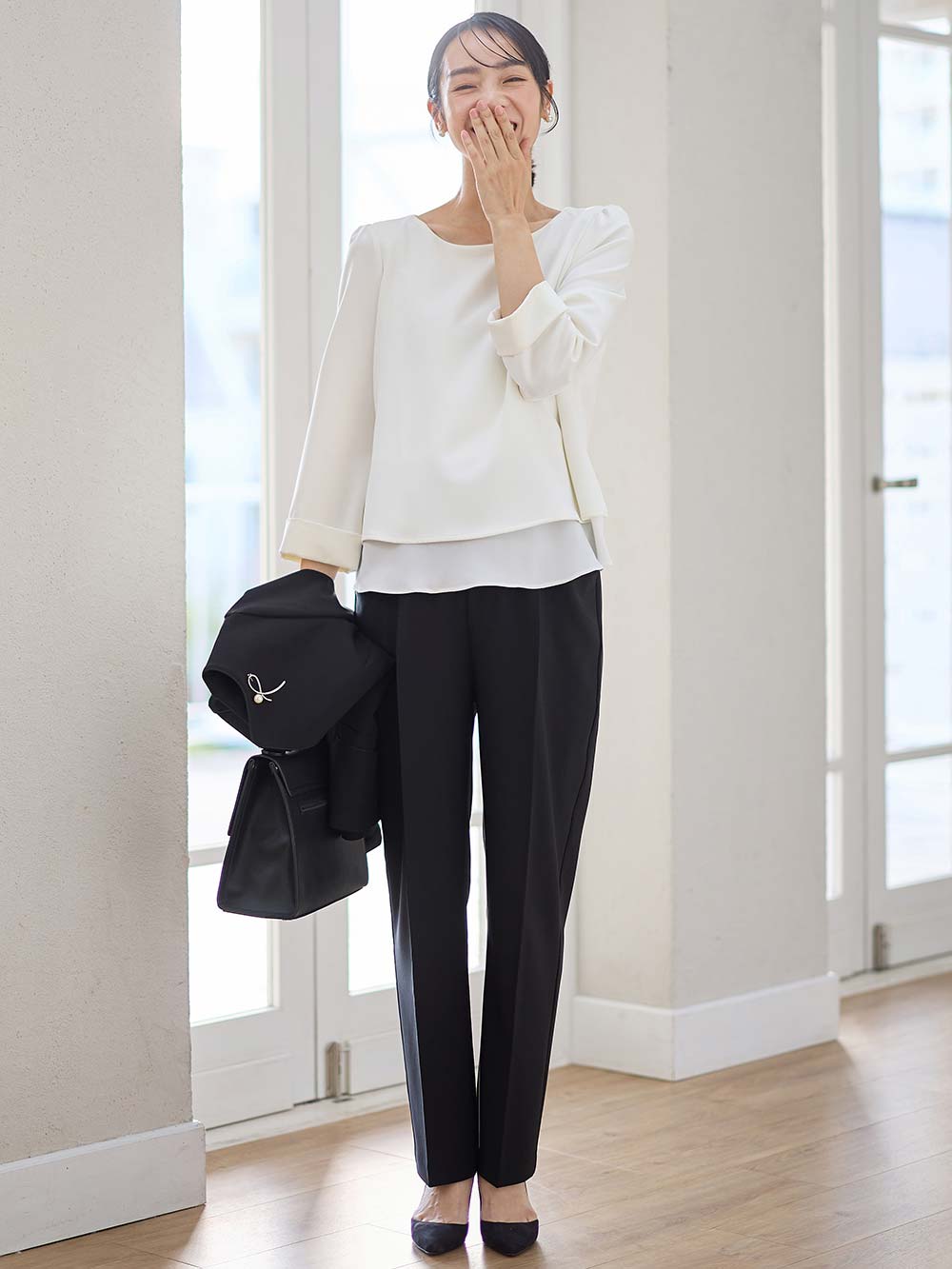 マタニティ パンツ|ストレッチストレートパンツ　マタニティ・産後【出産後も長く使える】|ブラック