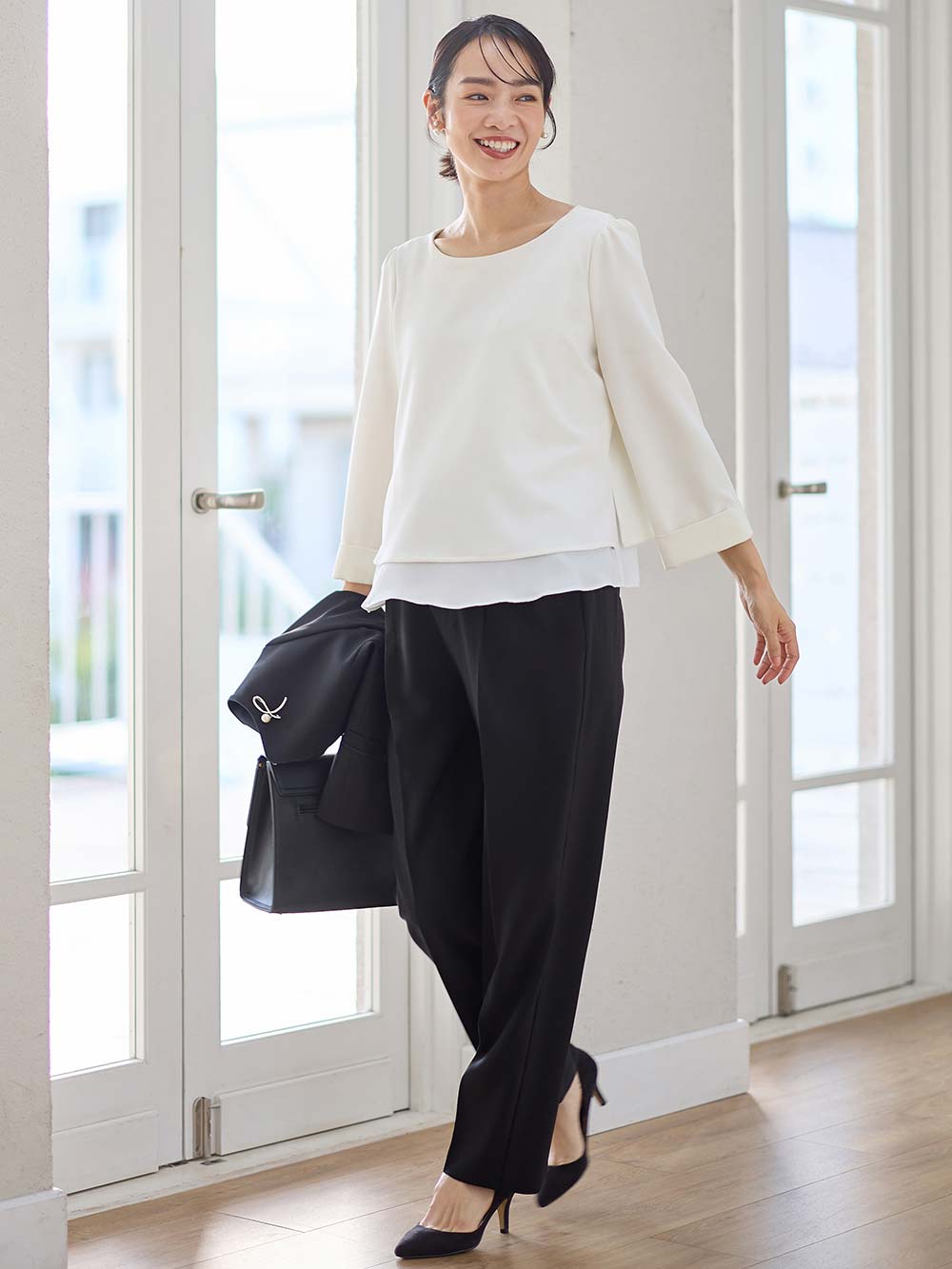 マタニティ パンツ|ストレッチストレートパンツ　マタニティ・産後【出産後も長く使える】|ブラック