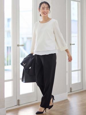 マタニティ パンツ|ストレッチストレートパンツ　マタニティ・産後【出産後も長く使える】|ブラック