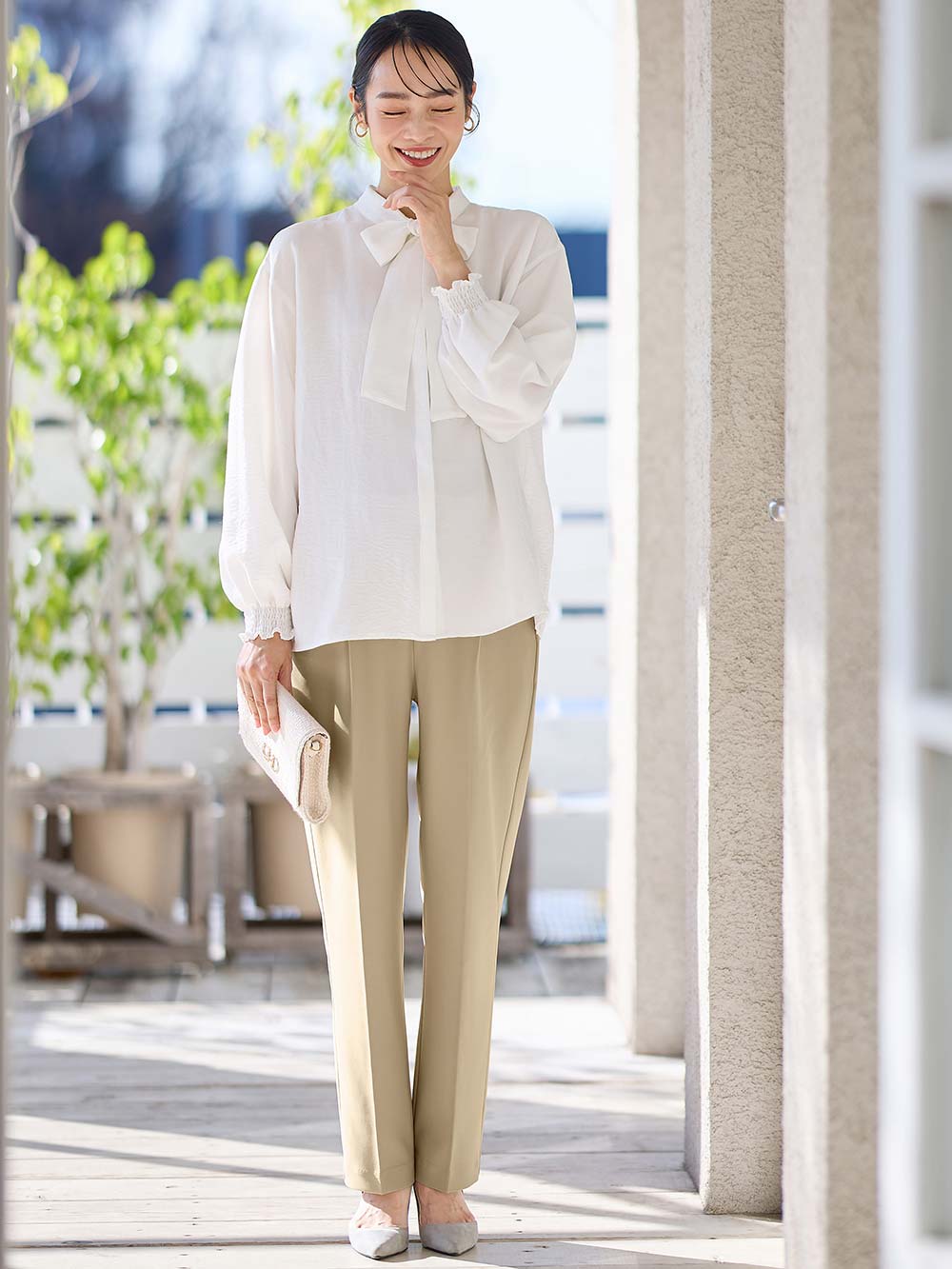 マタニティ パンツ|ストレッチストレートパンツ マタニティ・産後【出産後も長く使える】|ベージュ