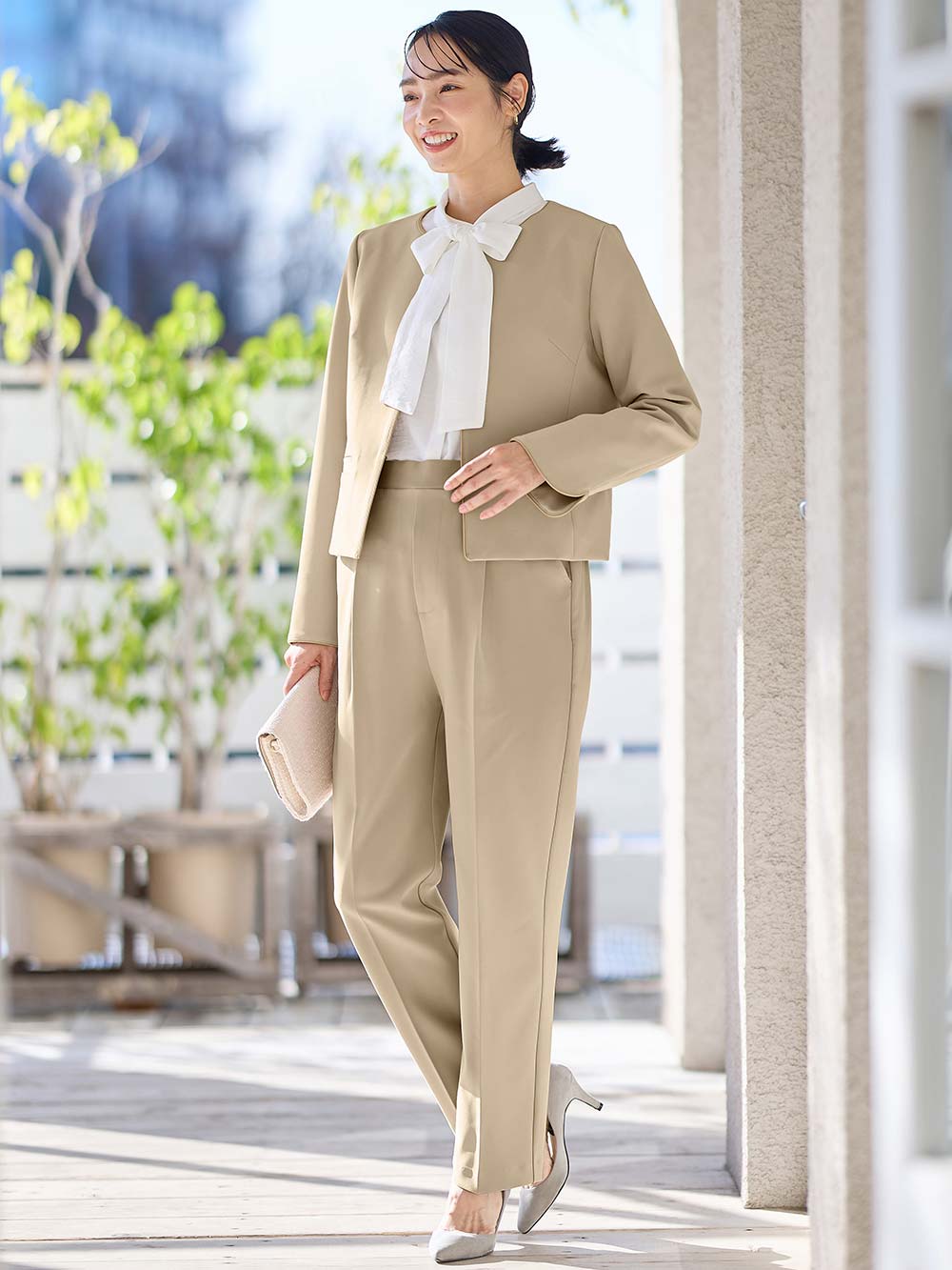 マタニティ パンツ|ストレッチストレートパンツ マタニティ・産後【出産後も長く使える】|ベージュ