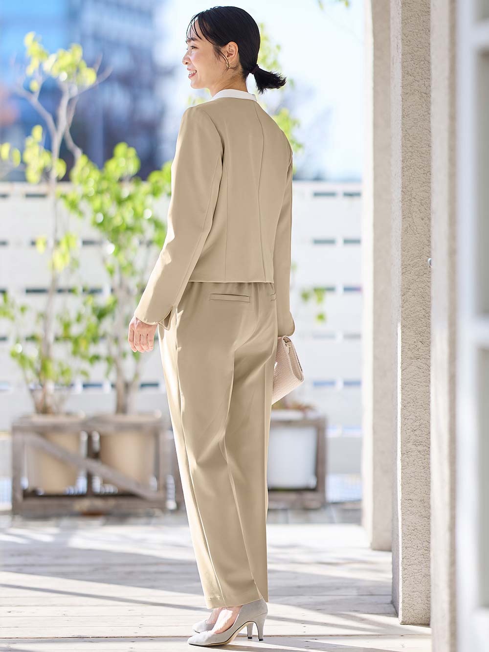 マタニティ パンツ|ストレッチストレートパンツ マタニティ・産後【出産後も長く使える】|ベージュ