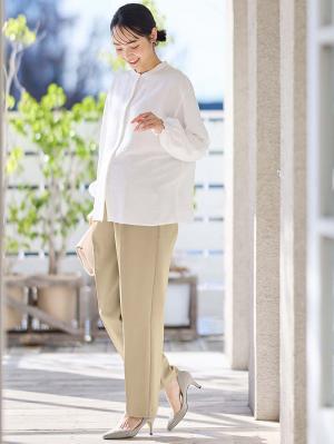 マタニティ パンツ|ストレッチストレートパンツ マタニティ・産後【出産後も長く使える】|ベージュ