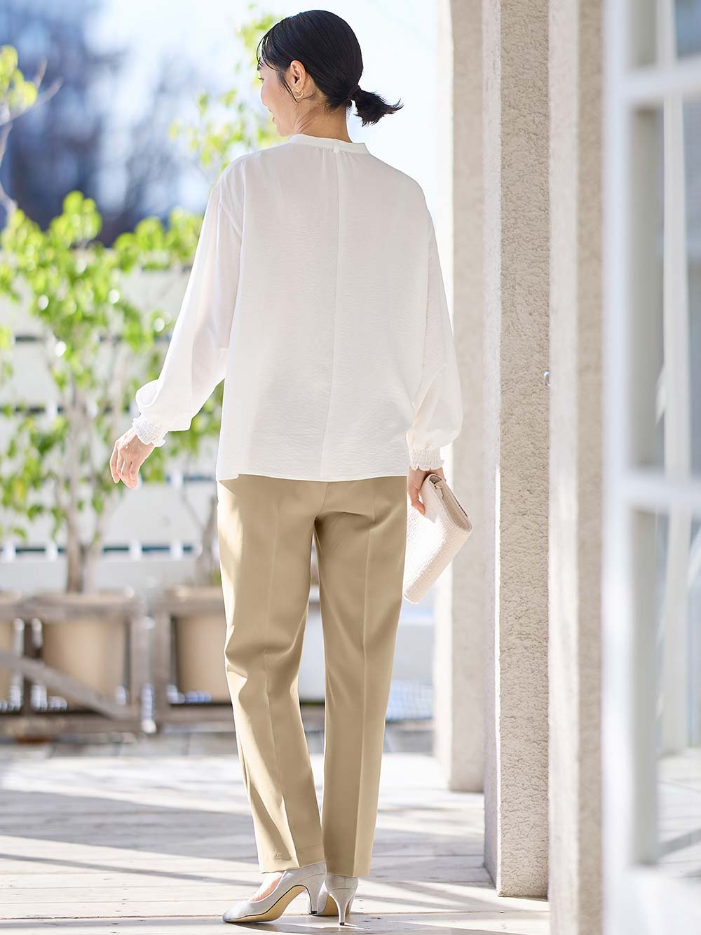 マタニティ パンツ|ストレッチストレートパンツ マタニティ・産後【出産後も長く使える】|ベージュ