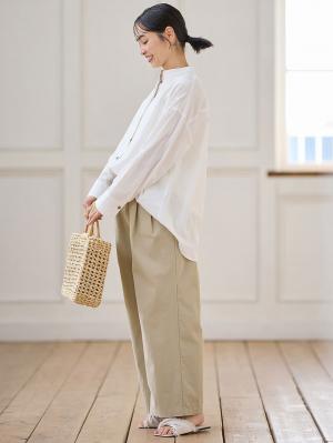 マタニティ パンツ|綿100%ギャザーワイドストレートパンツ マタニティ・産後【出産後も長く使える】|グレージュ