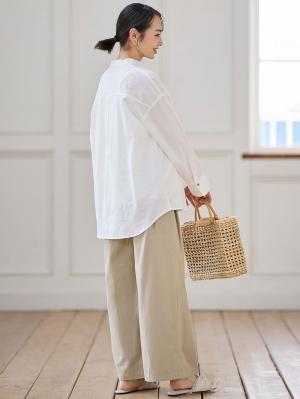 マタニティ パンツ|綿100%ギャザーワイドストレートパンツ マタニティ・産後【出産後も長く使える】|グレージュ