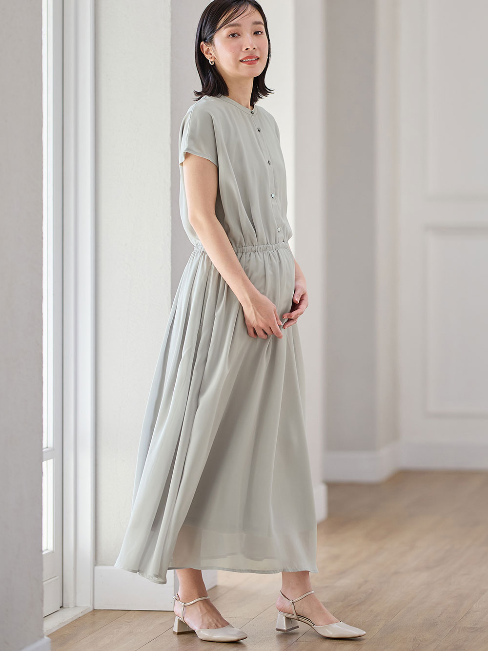 マタニティ ワンピース|シアーロングワンピース マタニティ・授乳服【出産後も長く使える】