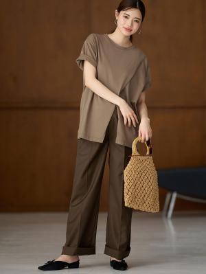 【遮熱・UVカット・接触冷感・吸汗速乾】クロススリット半袖TEE　マタニティ・授乳服【出産後も長く使える】10616