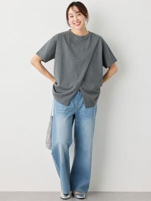 マタニティ トップス|【遮熱・UVカット・接触冷感・吸汗速乾】クロススリット半袖TEE マタニティ・授乳服【出産後も長く使える】|チャコール